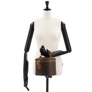 CELINE Macadam Vanity Hand Bag PVC Leather Brown Vintage Purse